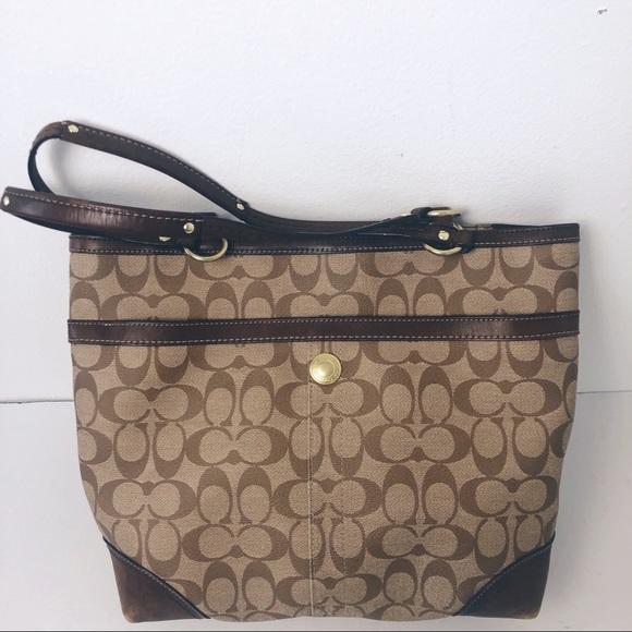 Coach Khaki Canvas Leather Handbag W est. Design - Picture 5 of 8